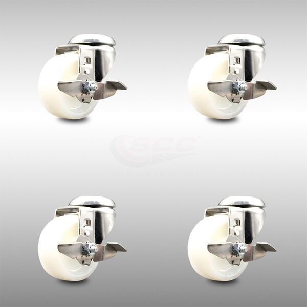 Service Caster 3 Inch 316SS Nylon Wheel Swivel Bolt Hole Caster Set with Brake SCC-SS316BH20S314-NYS-TLB-4 - main
